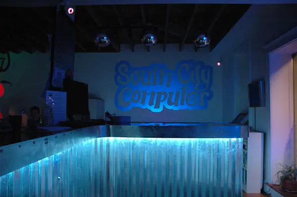 Store interior with signature blue lighting