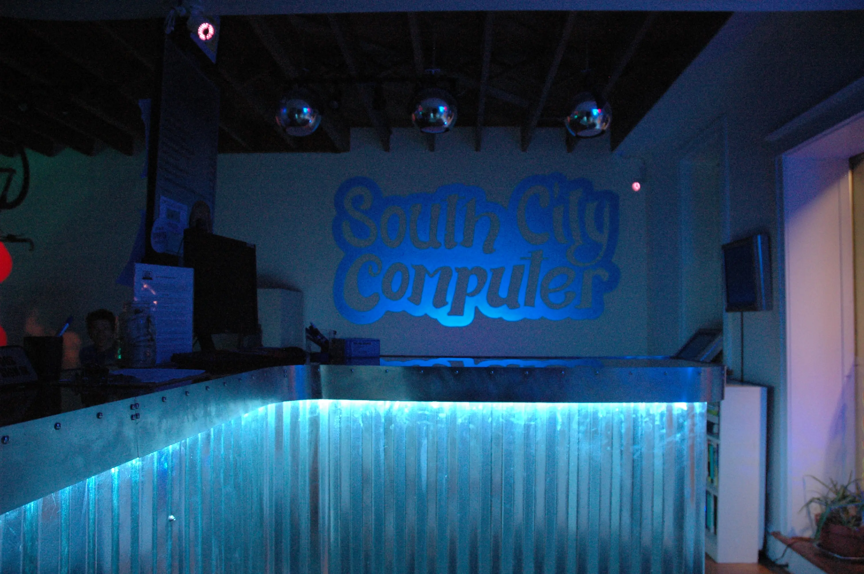 Store interior with signature blue lighting